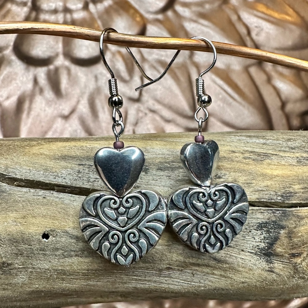 Ornate Silver Filigree Heart Earrings